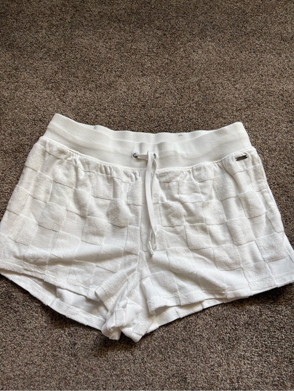 Women's White Textured Drawstring Athletic Shorts